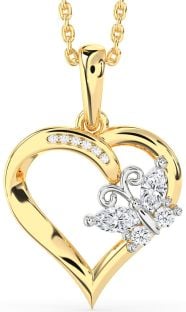 Diamond Platinum & Yellow Gold Heart Butterfly Necklace