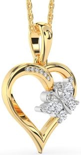 Diamond Platinum & Yellow Gold Heart Butterfly Necklace