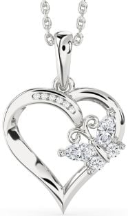 Diamond Platinum Heart Butterfly Necklace