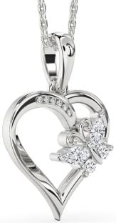 Diamond White Gold Heart Butterfly Necklace
