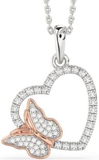 Diamond White Rose Gold Heart Butterfly Necklace