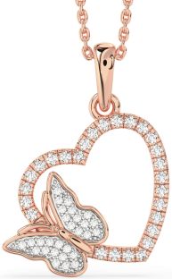 Diamond Rose Gold Heart Butterfly Necklace
