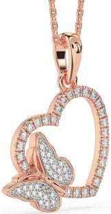 Diamond Rose Gold Heart Butterfly Necklace