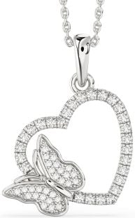 Diamond White Gold Heart Butterfly Necklace