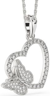 Diamond White Gold Heart Butterfly Necklace