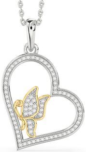 Diamond Silver & 10K gold Heart Butterfly Necklace