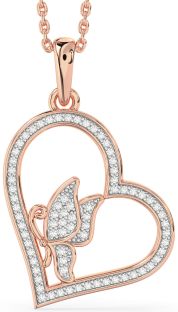Diamond Rose Gold Heart Butterfly Necklace