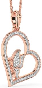 Diamond Rose Gold Heart Butterfly Necklace