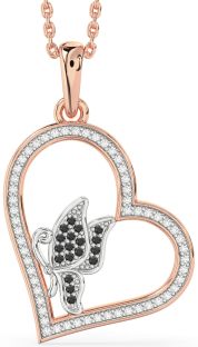 Diamond & Black Onyx Platinum & Rose Gold Heart Butterfly Necklace