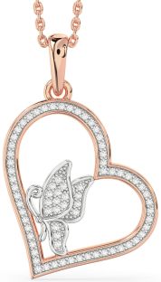 Diamond White Rose Gold Heart Butterfly Necklace