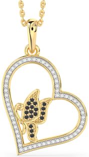 Diamond & Black Onyx Gold Heart Butterfly Necklace