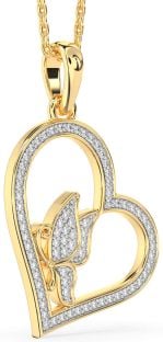 Diamond Gold Heart Butterfly Necklace
