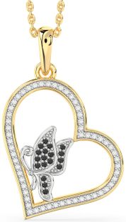 Diamond & Black Onyx Platinum & Yellow Gold Heart Butterfly Necklace