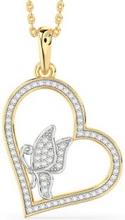 Diamond Platinum & Yellow Gold Heart Butterfly Necklace