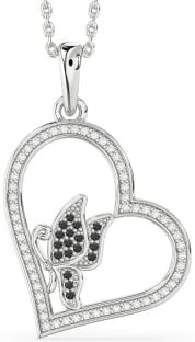 Diamond & Black Onyx Platinum Heart Butterfly Necklace