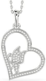 Diamond White Gold Heart Butterfly Necklace