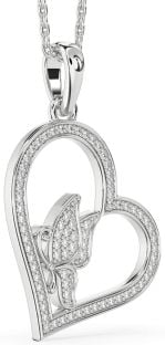 Diamond White Gold Heart Butterfly Necklace