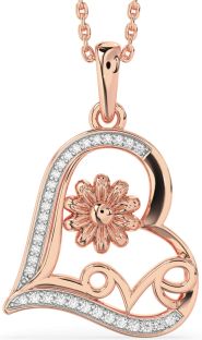 Diamond Rose Gold Heart Flower Necklace
