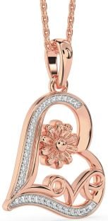 Diamond Rose Gold Heart Flower Necklace