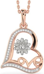 Diamond White Rose Gold Heart Flower Necklace