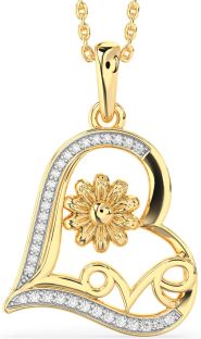 Diamond Gold Heart Flower Necklace