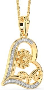 Diamond Gold Heart Flower Necklace