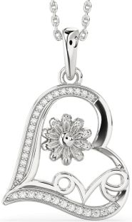 Diamond White Gold Heart Flower Necklace