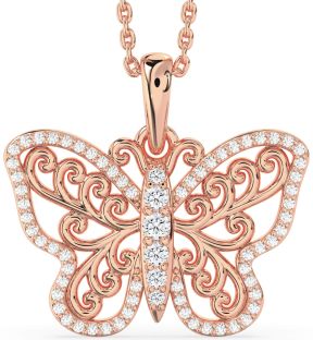 Large Diamond Rose Gold Butterfly Necklace