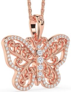 Large Diamond Rose Gold Butterfly Necklace