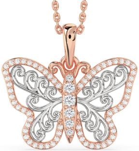 Large Diamond Platinum & Rose Gold Butterfly Necklace