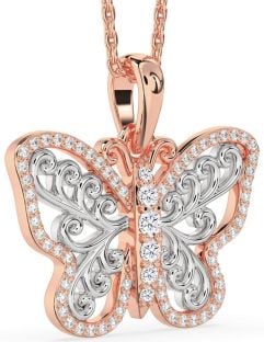 Large Diamond White Rose Gold Butterfly Necklace
