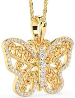 Large Diamond Gold Butterfly Necklace