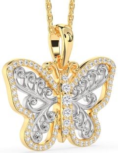 Large Diamond Gold Silver Butterfly Necklace