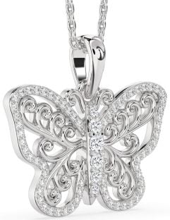 Large Diamond White Gold Butterfly Necklace