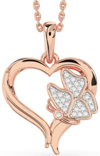 Diamond Rose Gold Heart Butterfly Necklace
