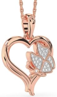Diamond Rose Gold Heart Butterfly Necklace