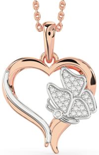 Diamond White Rose Gold Heart Butterfly Necklace