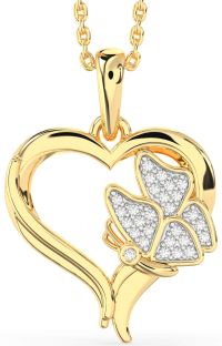 Diamond Gold Heart Butterfly Necklace
