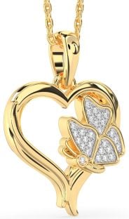 Diamond Gold Heart Butterfly Necklace