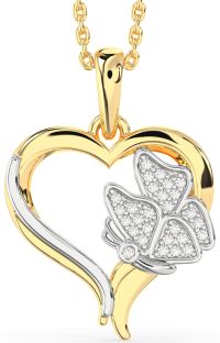 Diamond Platinum & Yellow Gold Heart Butterfly Necklace