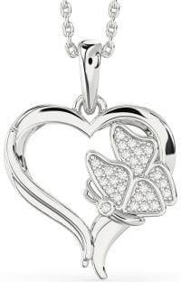 Diamond White Gold Heart Butterfly Necklace