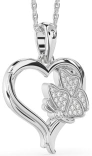 Diamond White Gold Heart Butterfly Necklace