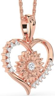 Diamond Rose Gold Heart Sunflower Necklace