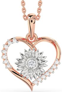 Diamond White Rose Gold Heart Sunflower Necklace