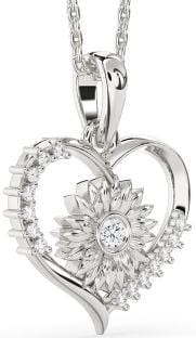 Diamond White Gold Heart Sunflower Necklace