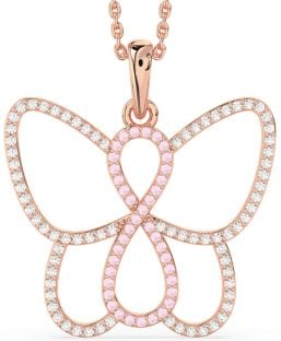 Large Diamond & Rose Quartz Rose Gold Butterfly Infinity Necklace