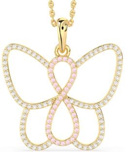 Large Diamond & Rose Quartz Gold Butterfly Infinity Necklace