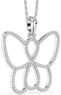Large Diamond White Gold Butterfly Infinity Necklace
