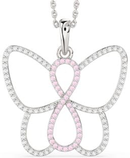 Large Diamond & Rose Quartz Platinum Butterfly Infinity Necklace