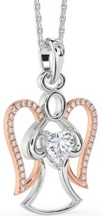 Diamond Silver & 10K Rose Gold Angel Heart Necklace